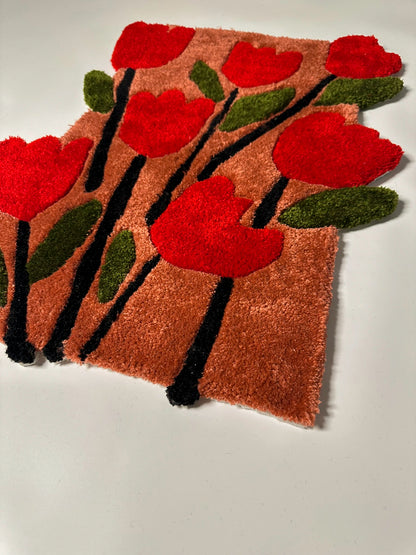 Cümbüş-i Lale Tulip Patterned Handmade Tufting Rug, Doormat