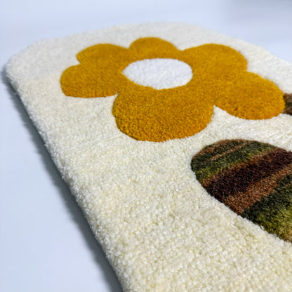 Kremsi Çiçekli Dekoratif Tufting Halı