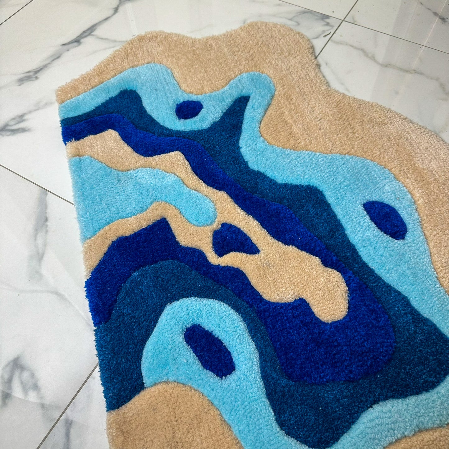 Handmade Blue Lava Patterned Tufted Rug