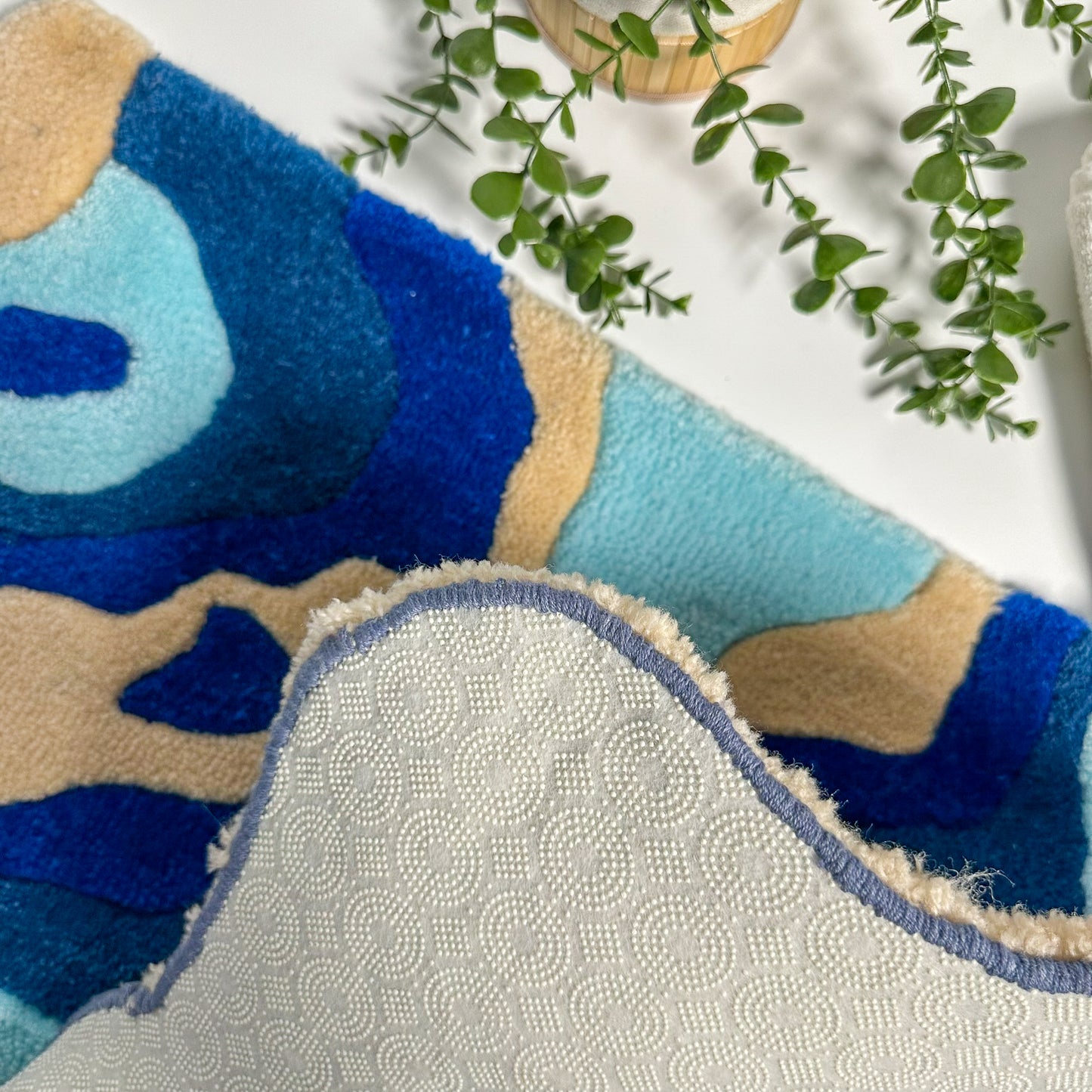 Handmade Blue Lava Patterned Tufted Rug