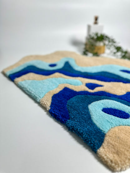 Handmade Blue Lava Patterned Tufted Rug